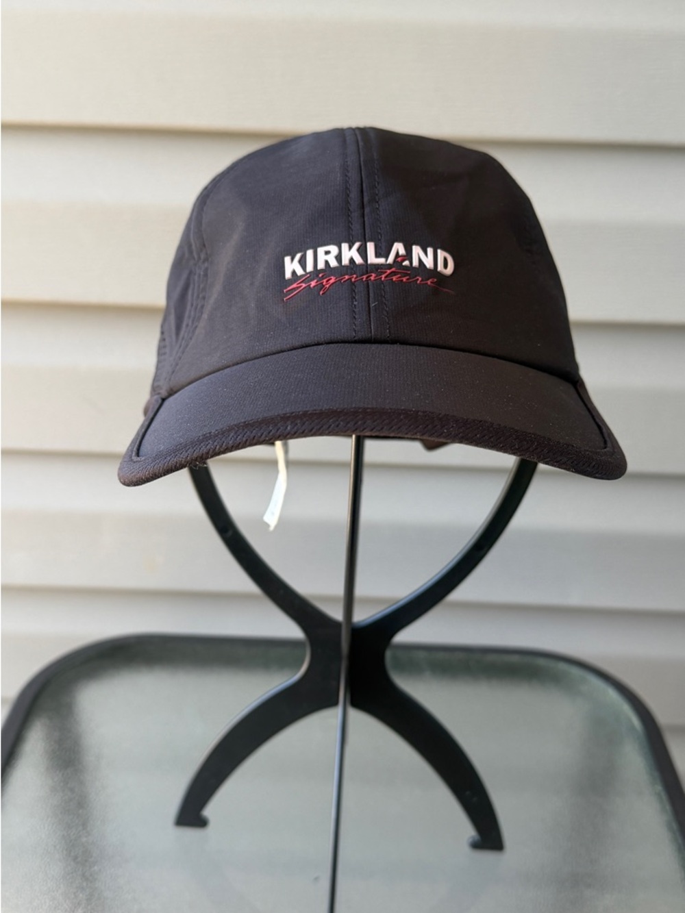Kirkland Signature Black Cap with Red Script Logo